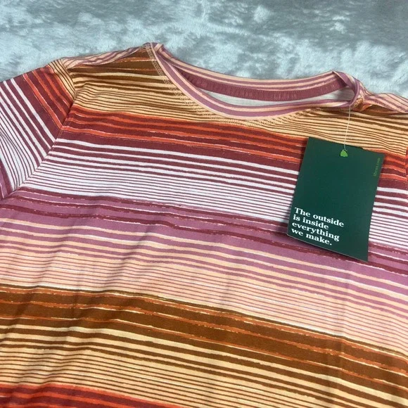 NWT L.L.Bean Women's S Reg Everyday SunSmart Tee Pink Orange Striped UPF 50 - Picture 1 of 7
